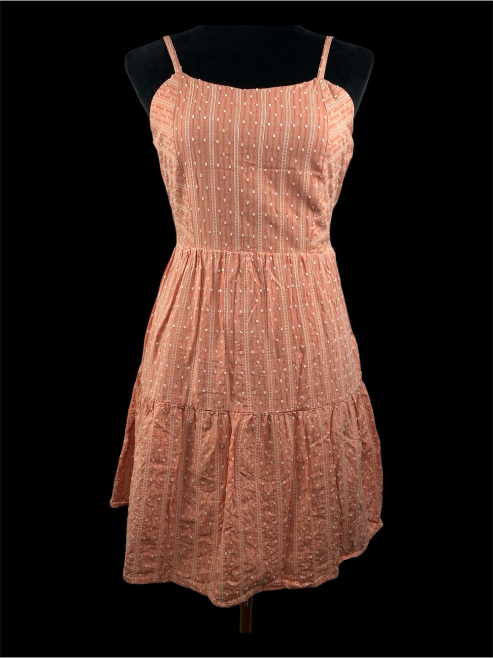 Zink London Peach Swiss Dot Tiered Boho Dress Size Small